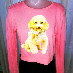 F21 Oversized Pink Poodle Puppy Dog Crop Light Sweater
